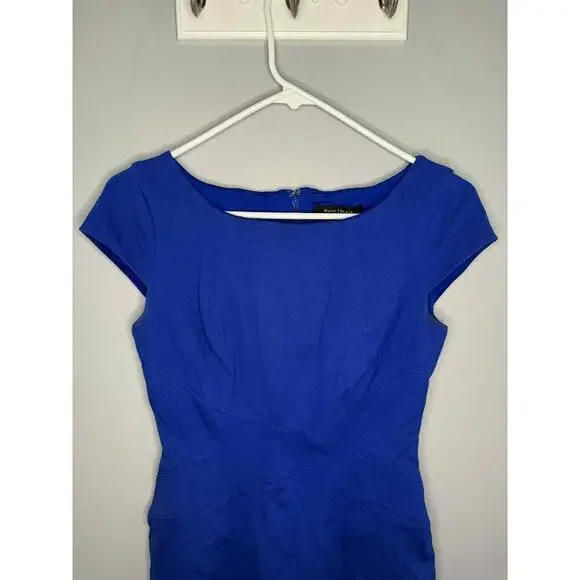 White House Black Market Cap Sleeve Knee Length Sheath Dress Royal Blue Womens 0 - Picture 2 of 9